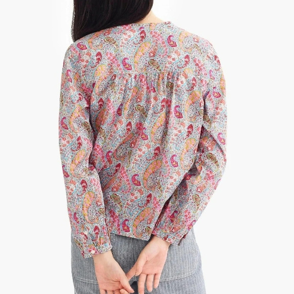 Liberty London Arts Fabrics x J. Crew Colourful Paisley Partial Button Blouse XS - Picture 2 of 16